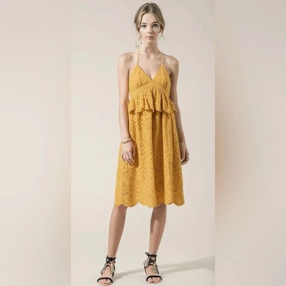 Moon River Dresses & Skirts - Moon River Mustard Yellow Eyelet Midi Dress